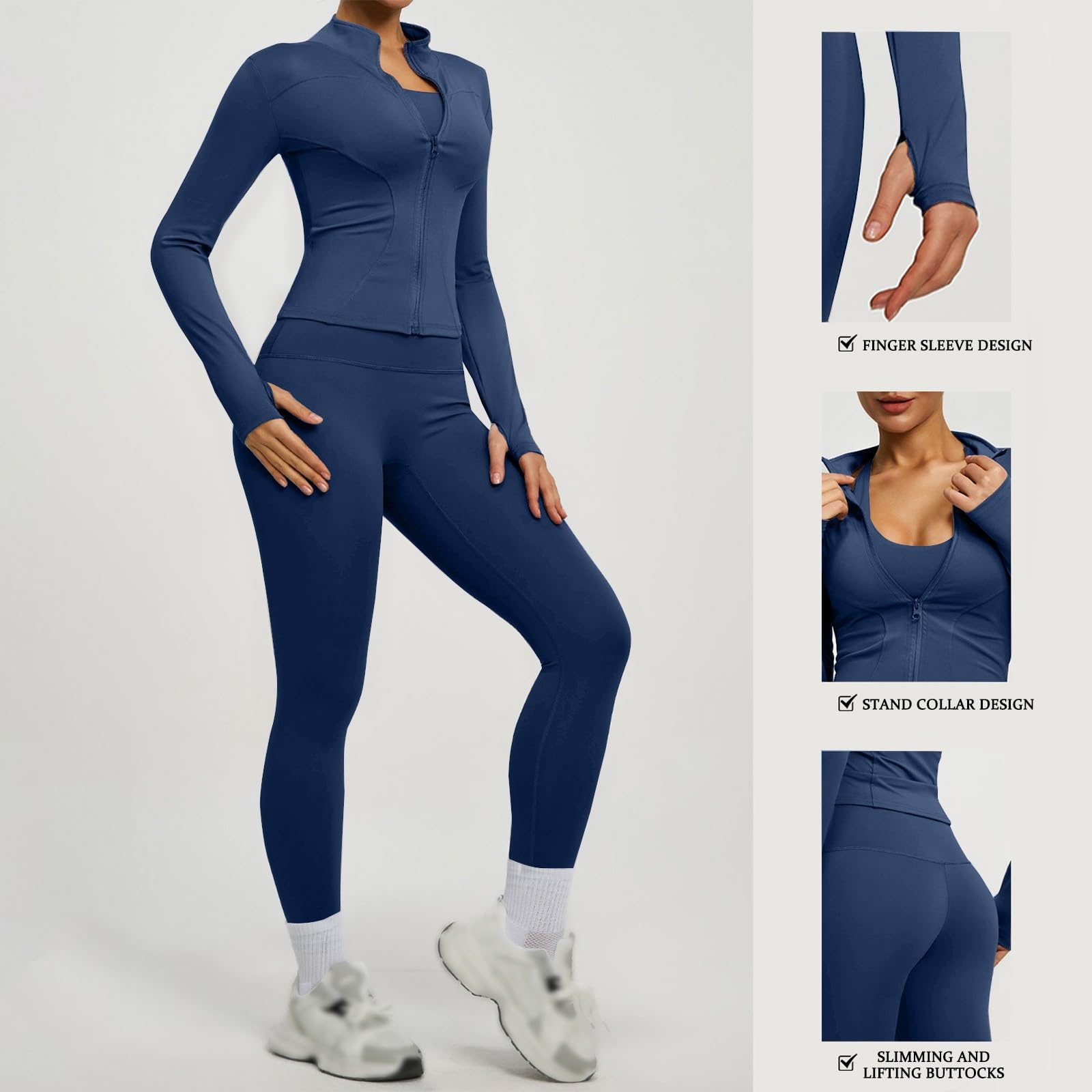 Sport Set Damen Yoga Pilates Outfit Sets Zweiteiler Bequem Elegant Reißverschluss Langarm Oberteile Mit Leggings Zweiteiliges Damen Trainingsanzug Set Sportset