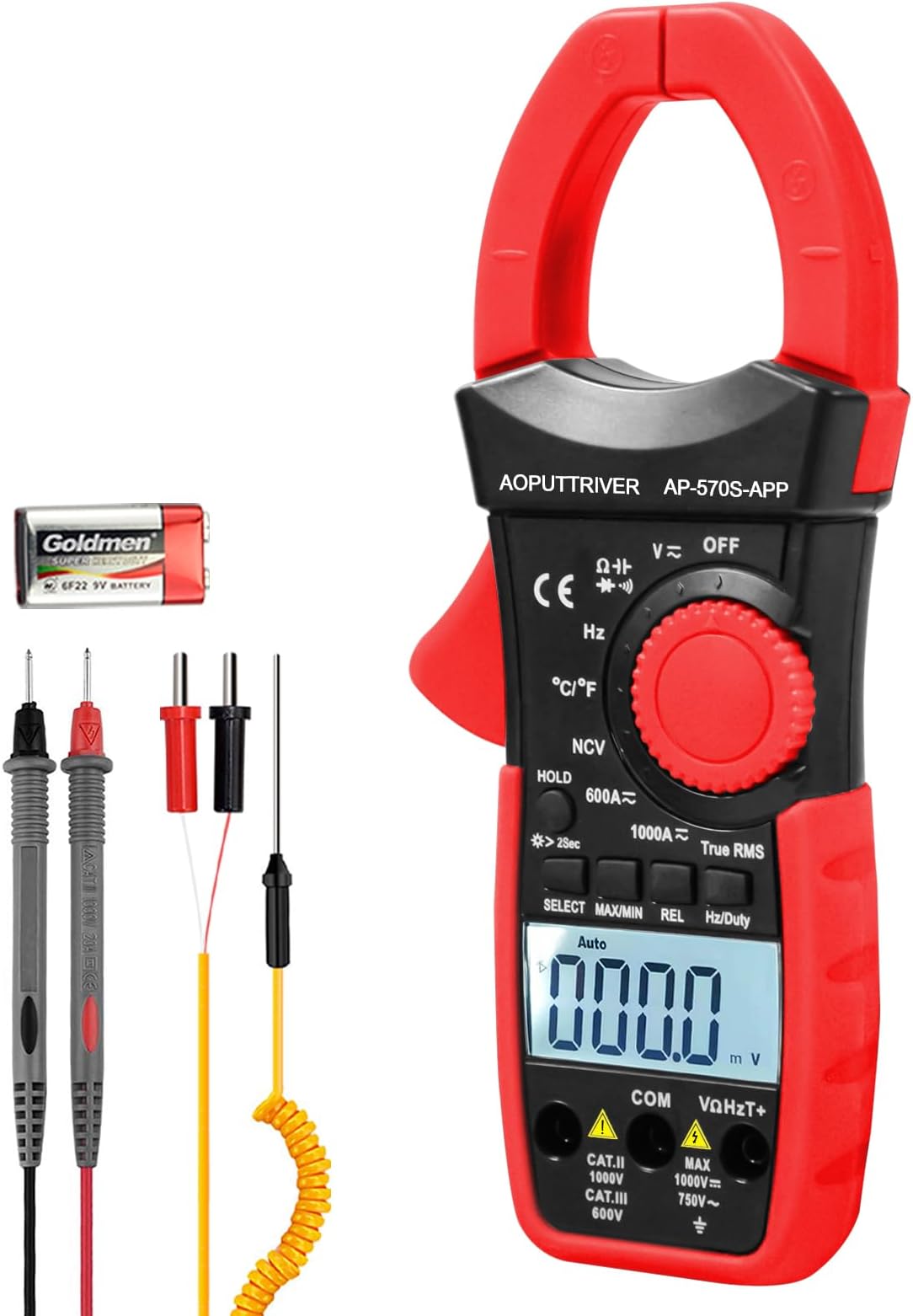 Clamp Meter 6000 Counts Bluetooth Clamp Multimeter 1000A AC/DC Current TRMS Clamp-on Ammeter Auto-ranging Measure Volt Amp Ohm Continuity Diode NCV-AP-570S-APP