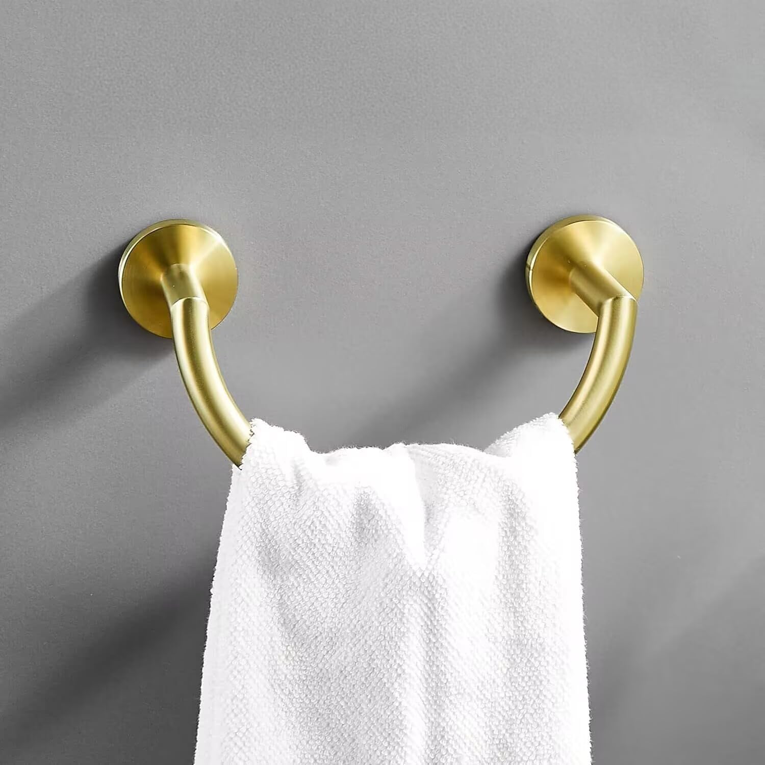 BigBig Home Brushed Gold Hand Towel Holder, Bathroom Towel Ring Stainless Steel, Semi-Circular Hand Towel Hanger Racks Wall Mounted Half Round Modern