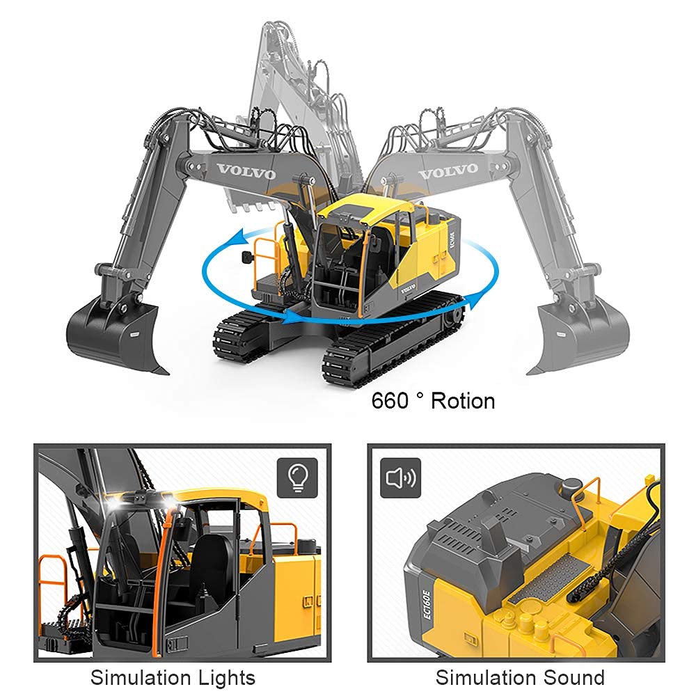Mostop Remote Control Excavator 1/16 Scale 3 in 1 RC Excavator Shovel Loader Digger Toy with 2 Tools,17 Channel Full Functional RC Construction Truck Vehicle Tractor with Sound and Light