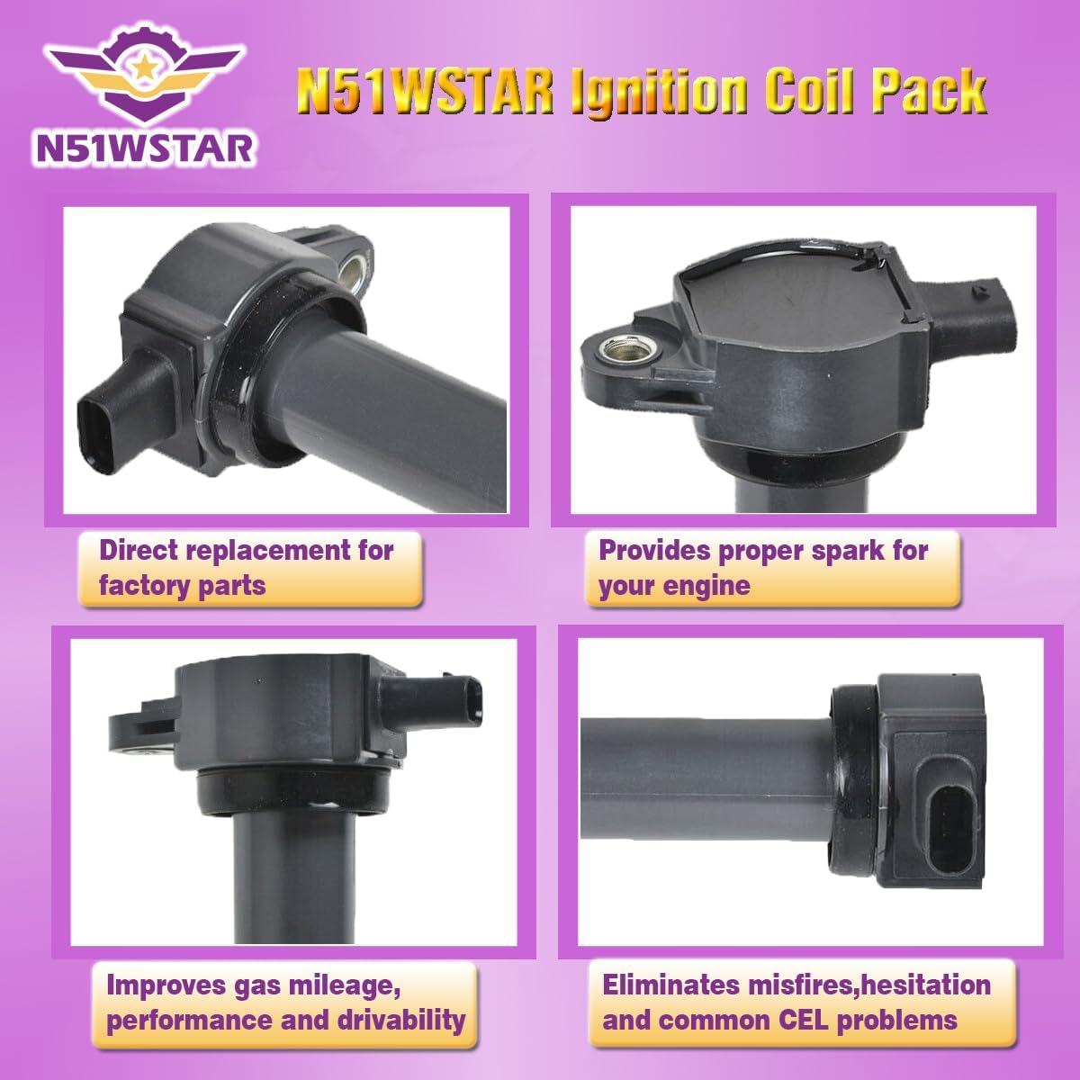 Ignition Coil Packs Set Of 4 Compatible With Chrysler 200 Sebring Dodge Avenger Caliber Journey Jeep Compass Patriot 1.8 2.0 2.4 Replacement For 04606824AB 04606824AC UF557 UF-557