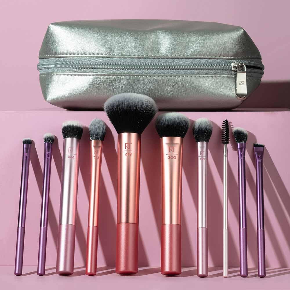 Real Techniques Blends Set 10-Piece Makeup Brush Collection with Beauty Bag for Face and Eye, Vegan, Cruelty-Free