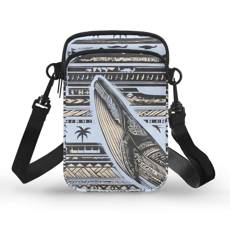 Image of Hawaiian Tribal Small Crossbody Bags for Women Cell Phone Bag Purse, Sea Turtle Zipper Sling Purses Shoulder Bag