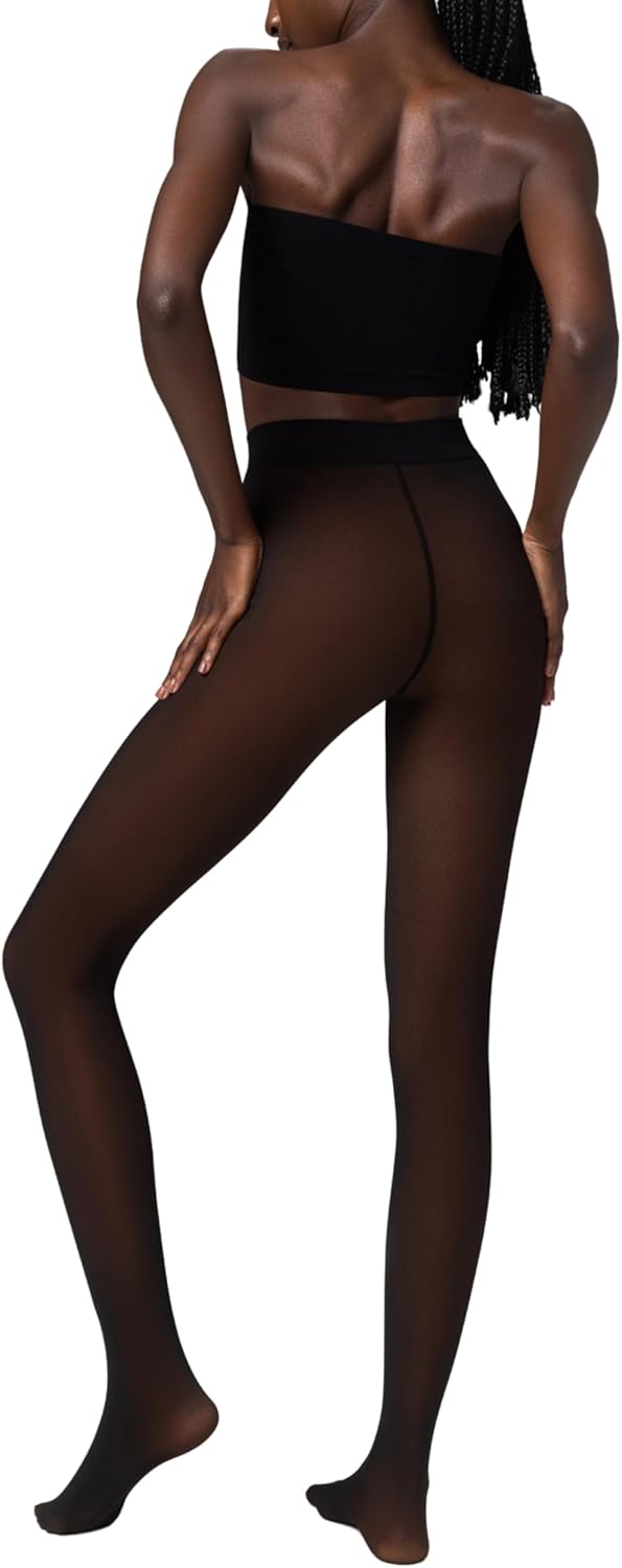 NOOSH TOAST Warm Fleece Tights | Sheer Look with Cozy Lined High-Waist Fit