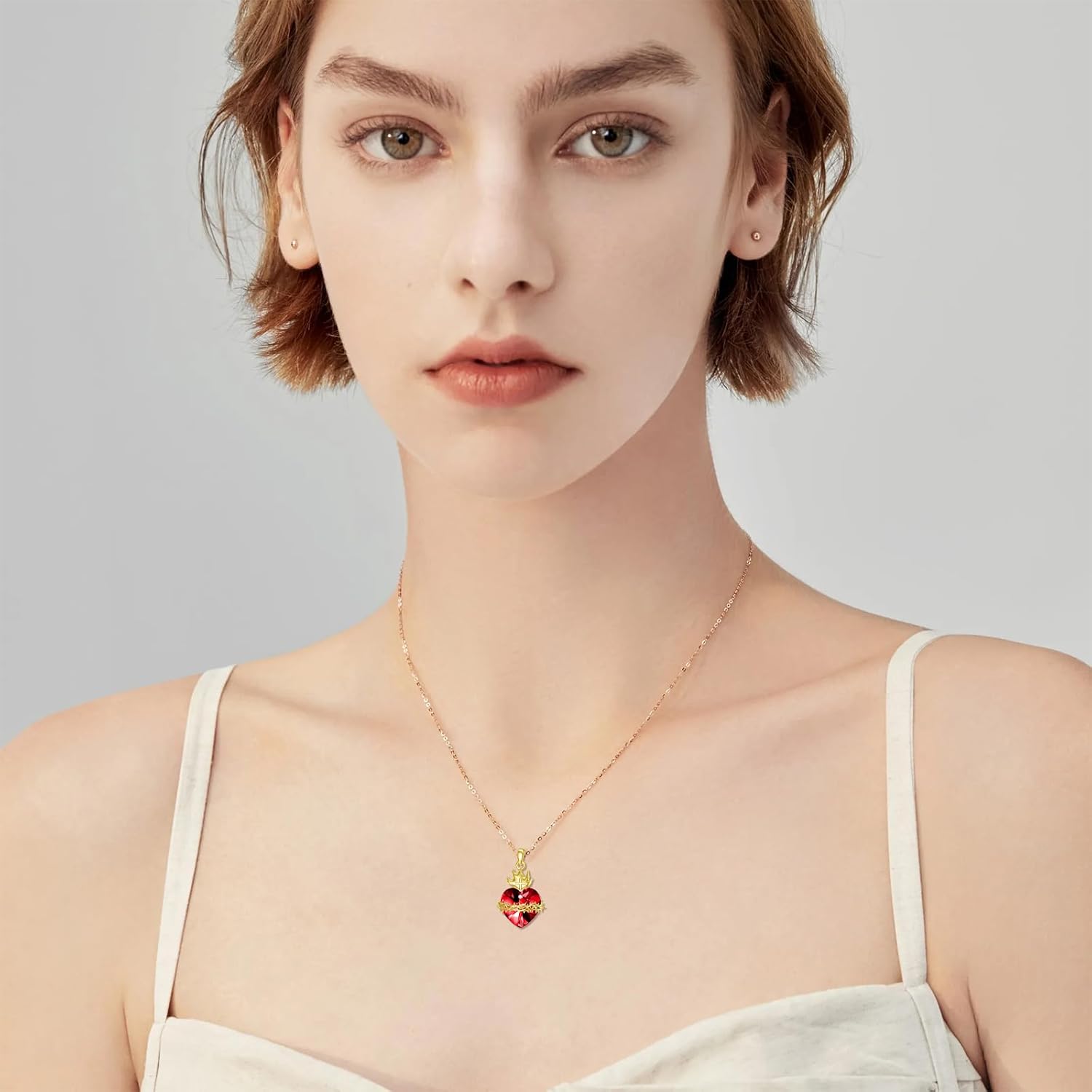 Sacred Heart of Jesus Necklace 925 Sterling Silver Crown of Thorns Pendant Christian Amulet Jewelry Gifts for Women