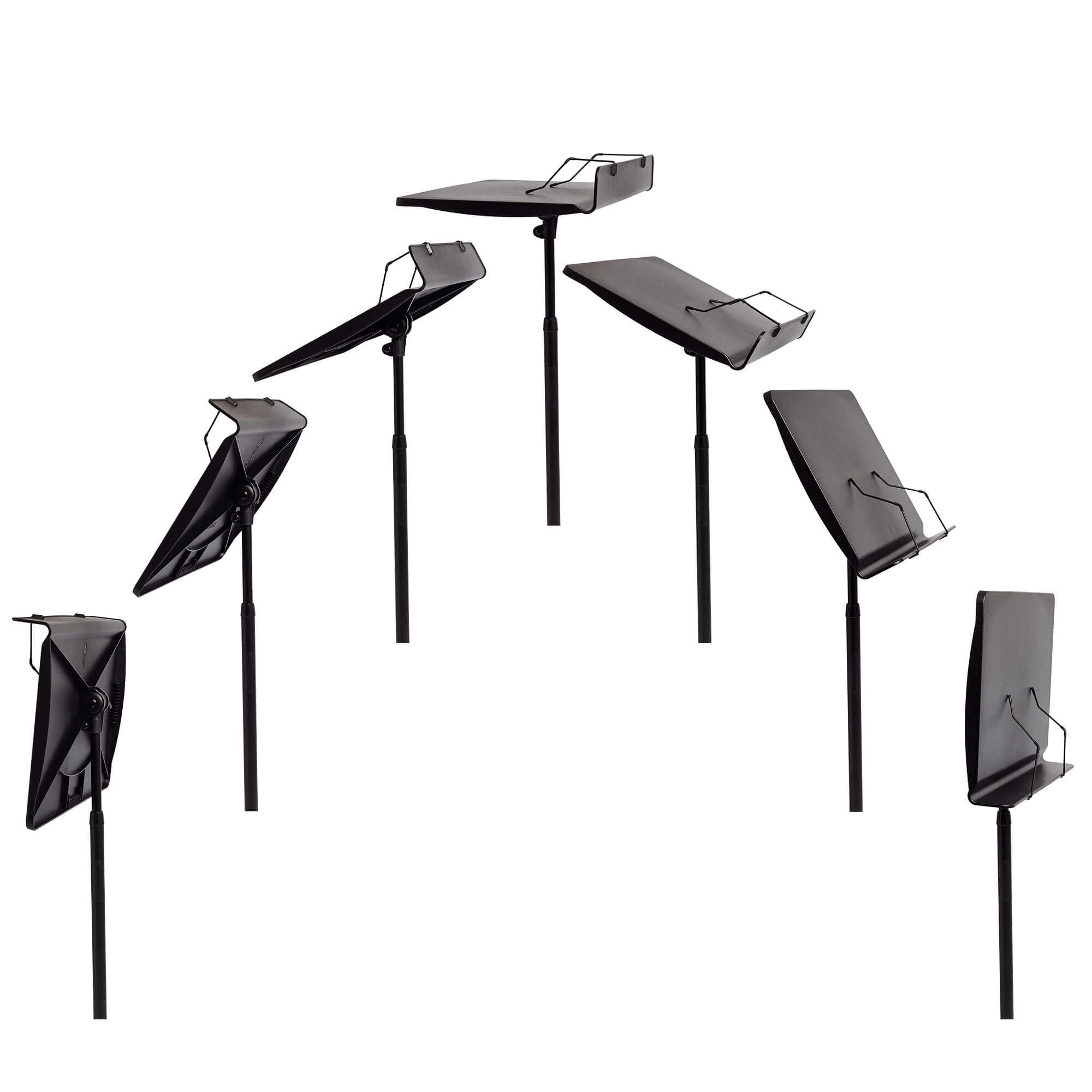 Tiger leggio orchestrale regolabile con piano da 50 cm | Altezza 64–116 cm, piano in polimero silenzioso, inclinazione libera e base a treppiede compatta.