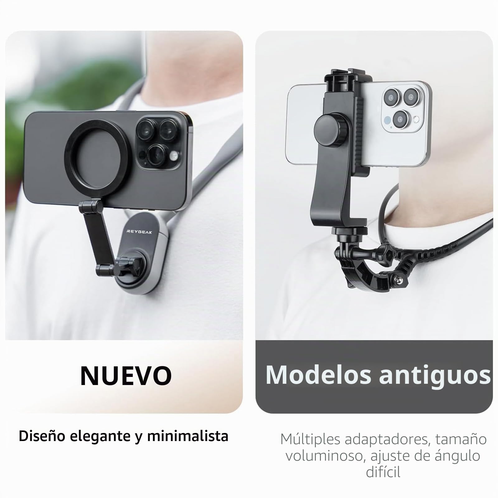 REYGEAK Soporte Magnético para el Cuello para Teléfonos, Compatible con iPhone 15, 14, 13, 12 y Samsung Galaxy S23/S22/S21, Montaje Rápido, Flexible, para Vlog/POV, Manos Libres, Grabación de Vídeo