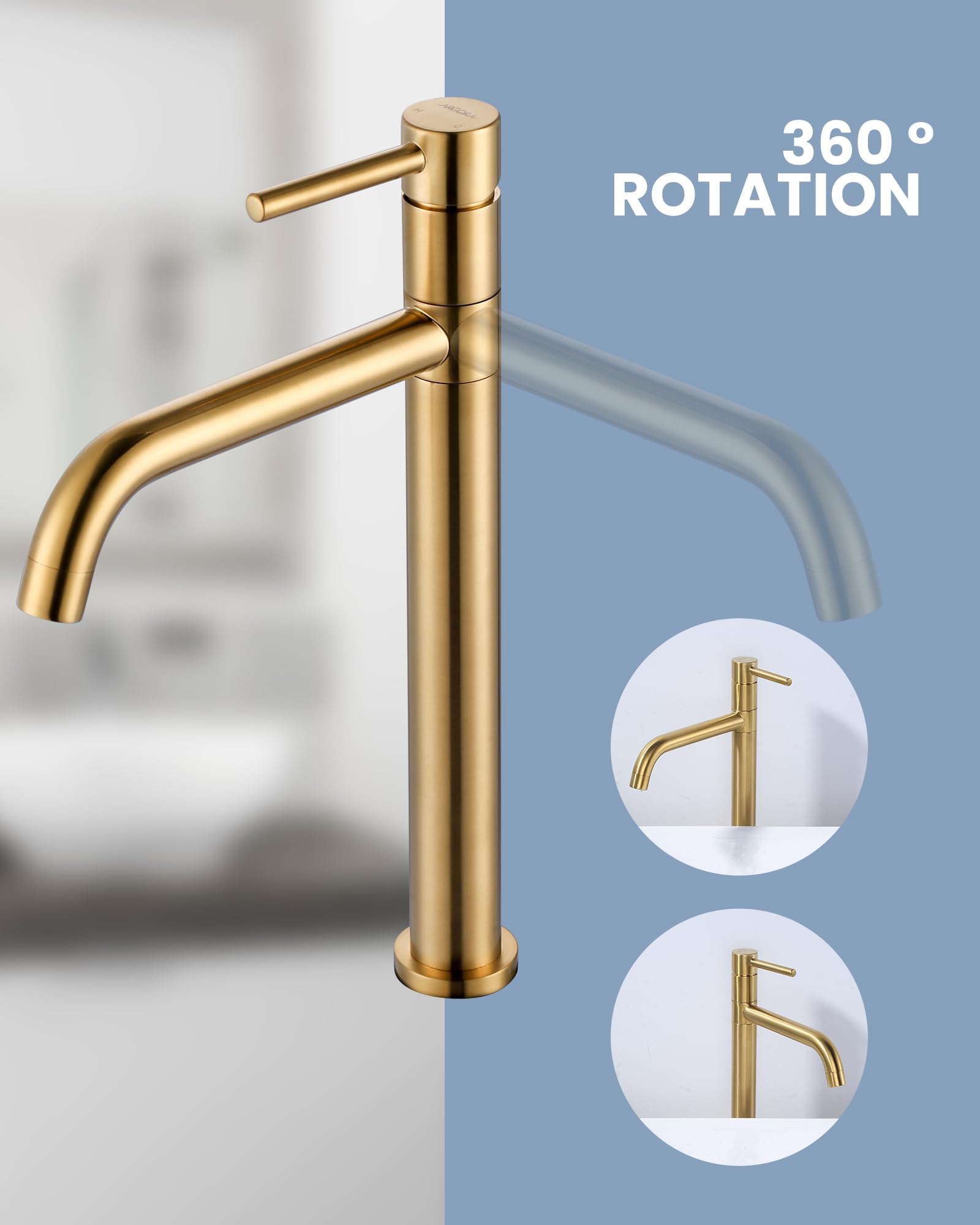 ARCORA Wasserfall-Armatur Für Waschbecken – Ölgeriebene Bronze, Edelstahl, Mit Deckplatte & Pop-Up-Ablauf