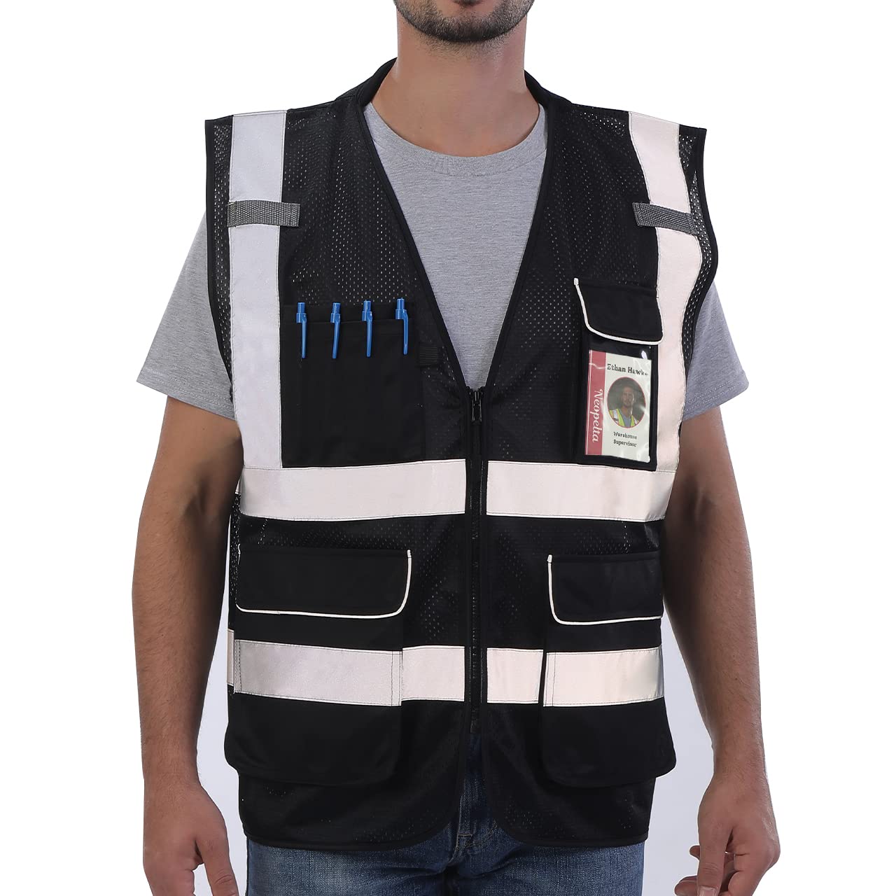 Neopelta Reflective Safety Vest Yellow Mesh, High Visibility Vest with Pockets and Zipper, Construction Vest ANSI Class 2
