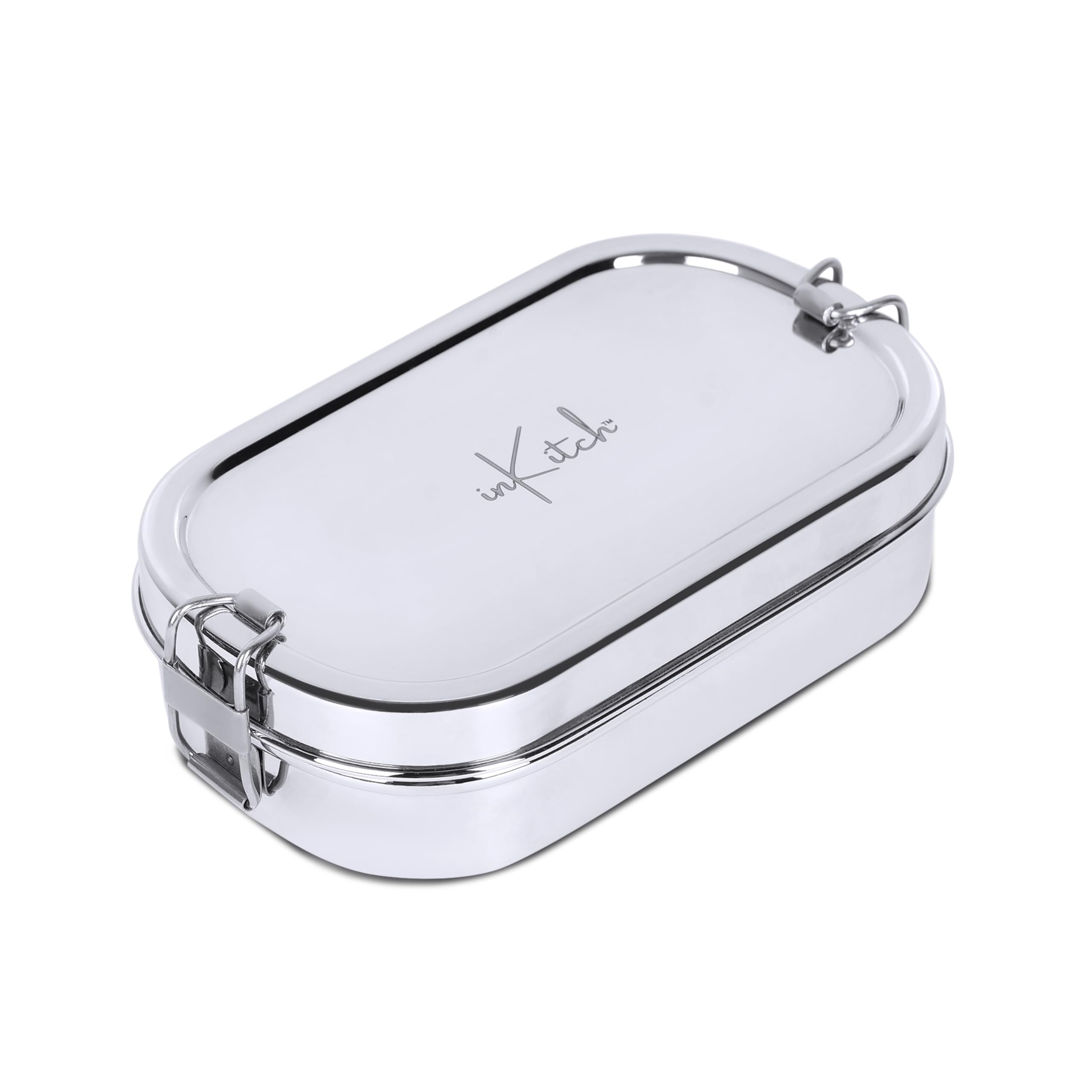 inKitch Stainless Steel Tiffin Box for Kids Boys & Girls | 750ML Rectangle Lunch Box with Inner Box & Locking Clip | Durable School & Office Steel Lunch Box for Kids | Food Safe & Leak-Proof