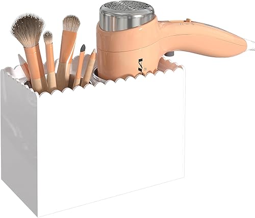 Miniatura 1 de Organizador de herramientas para el cabello, soporte para secadora de pelo de montaje en pared con tazas de acero inoxidable, organizador de