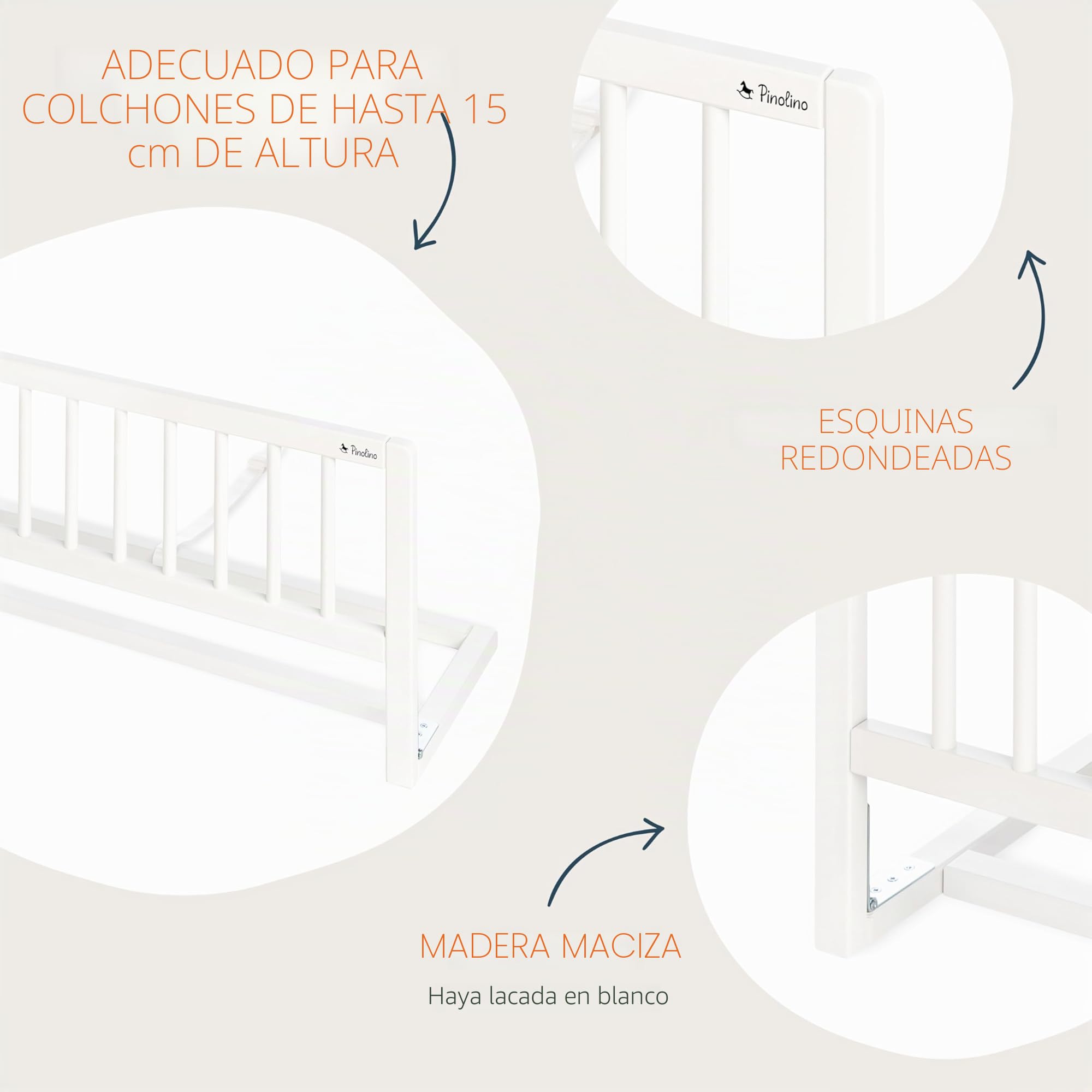 Pinolino 172418 Reja protectora para la cama beige Talla:L 90 x B 33 x H 36 cm