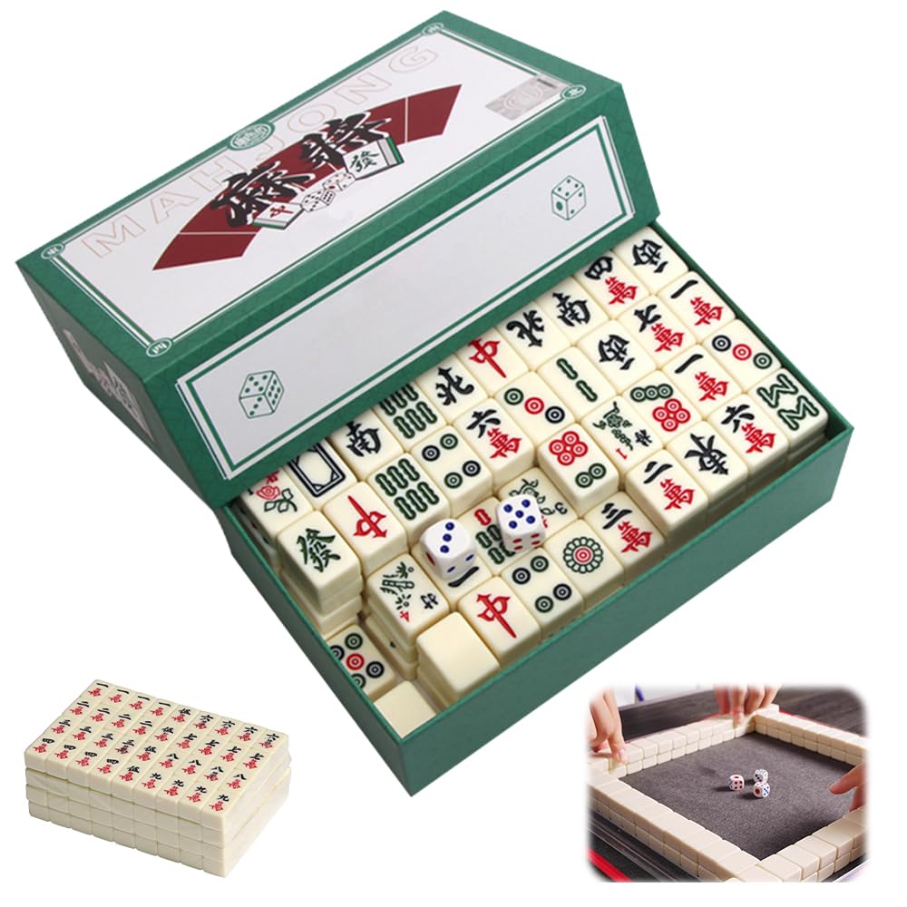 Mini Mahjong Set, Mini mahjong portatile tradizionale cinese, Gioco Majong Stones, con 144 Pezzi Mahjong, per Giochi da Viaggio in Famiglia Giocoda Tavolo Gioco da Tavolo