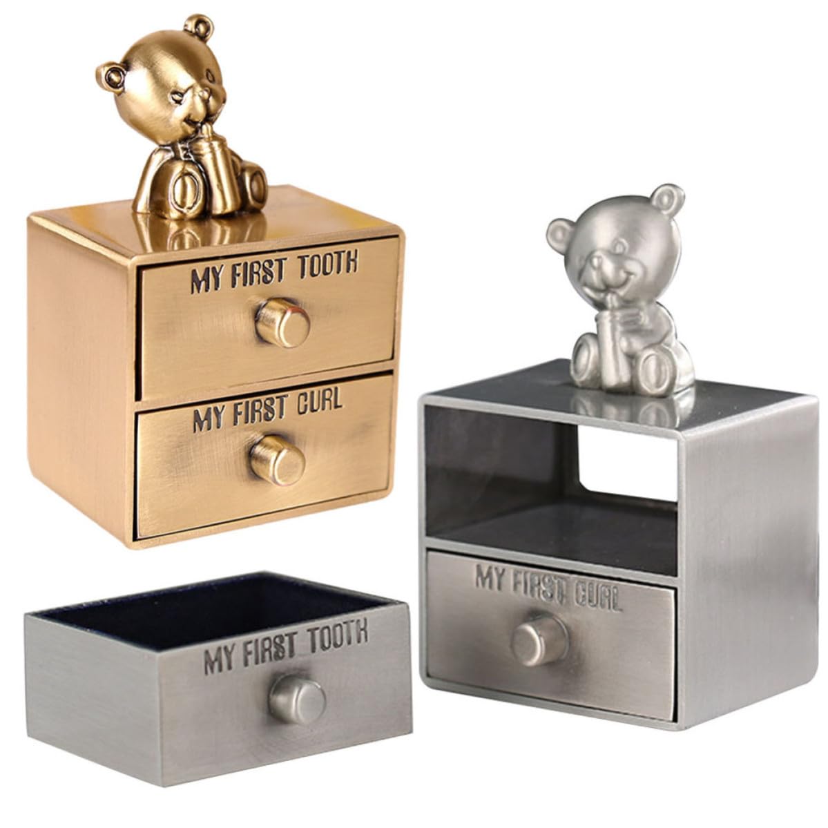 UKCOCO Lot de 2 Boîtes à Souvenirs pour Dents de Bébé en Métal, Porte-dents Doré et Argenté, Boîte de Rangement Compacte pour Premières Dents, Coffret Naissance Garçon et Fille,