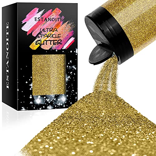Ultra Fine Glitter Powder 7.41Oz/210g Metallic Resin Glitter PET Flakes Crafts Sequins Epoxy Chips Holographic Powder for Tumblers Slime Making (Bling Gold)