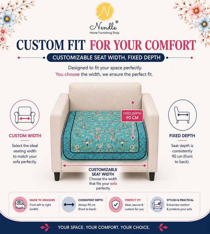 Image of Nendle Quilted Customisable Digital Printed Sofa Mat Cover with Fixed Seat Depth of 36 Inches | Premium Velvet Fabric Furniture Protector for Custom Fit