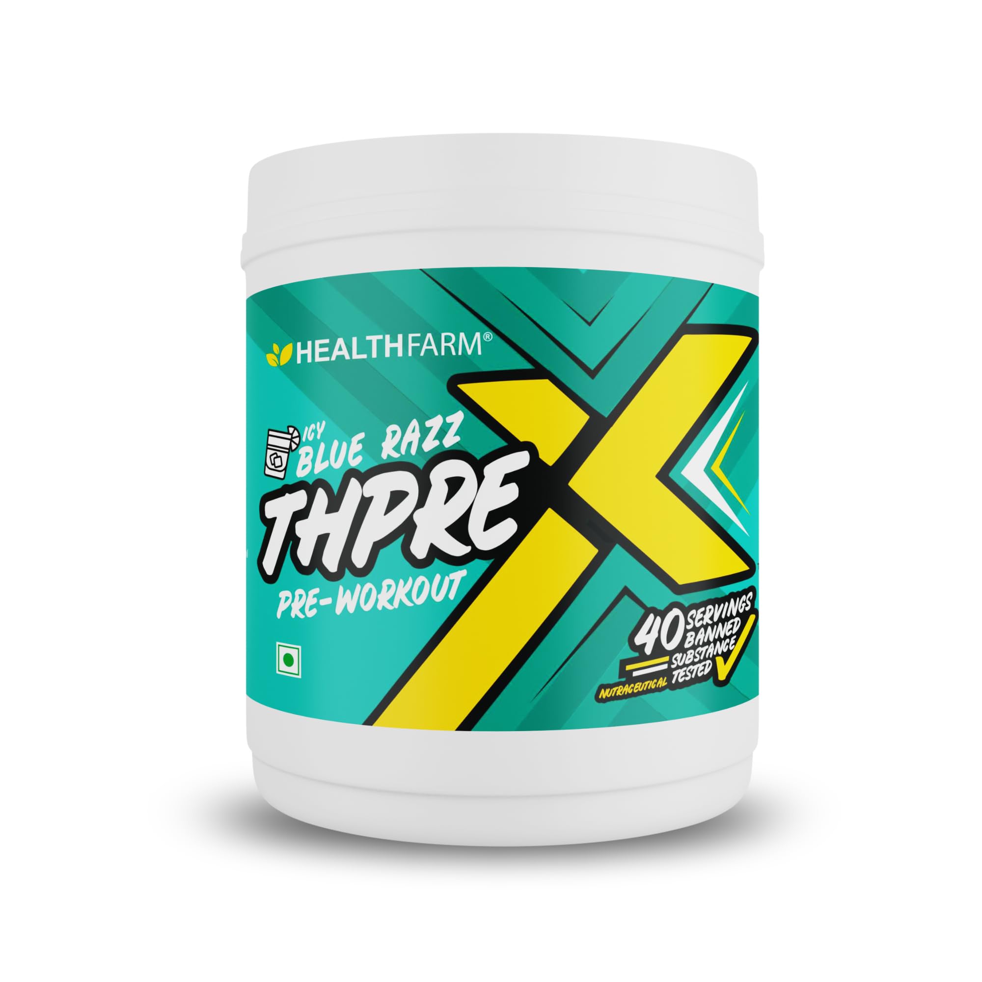 Healthfarm Thpre X Pre Workout Powder| Sports Nutrition Supplement for Men & Women - For Working Out, Hydration, Mental Focus & Energy - 40 Servings (500G, Icy Blue Razz)