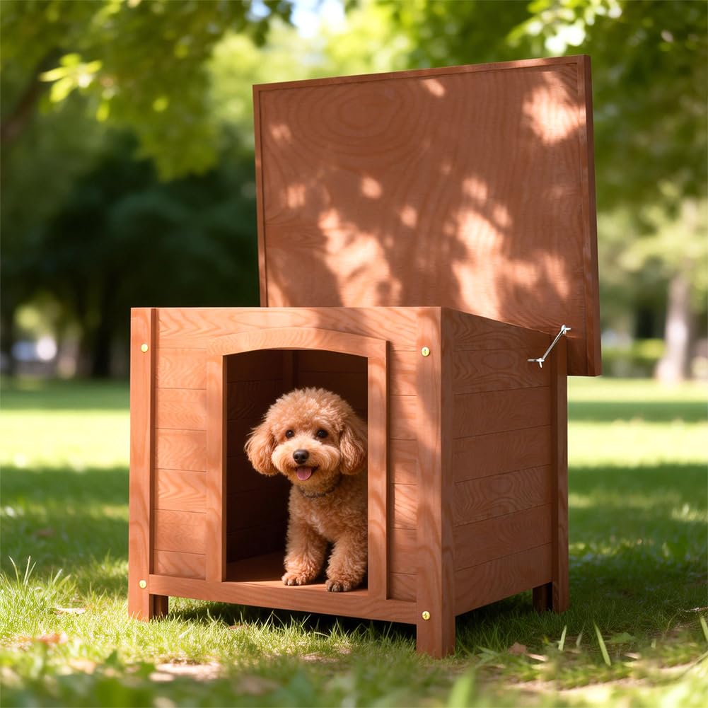 BAKAJI Cuccia per Animali Domestici in Legno, Casetta per Cani e Gatti con Tetto Apribile, Casa da Esterno ed Interno Resistente Intemperie e Agli Agenti Atmosferici Tettoia Asfaltata, 66 x 53 x 54 cm