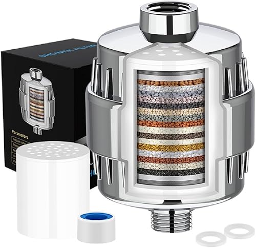Miniatura 1 de Filtro de cabezal de ducha de 20 etapas, universal de alto rendimiento con cartucho reemplazable de varias etapas, filtro de agua dura en cocinas y