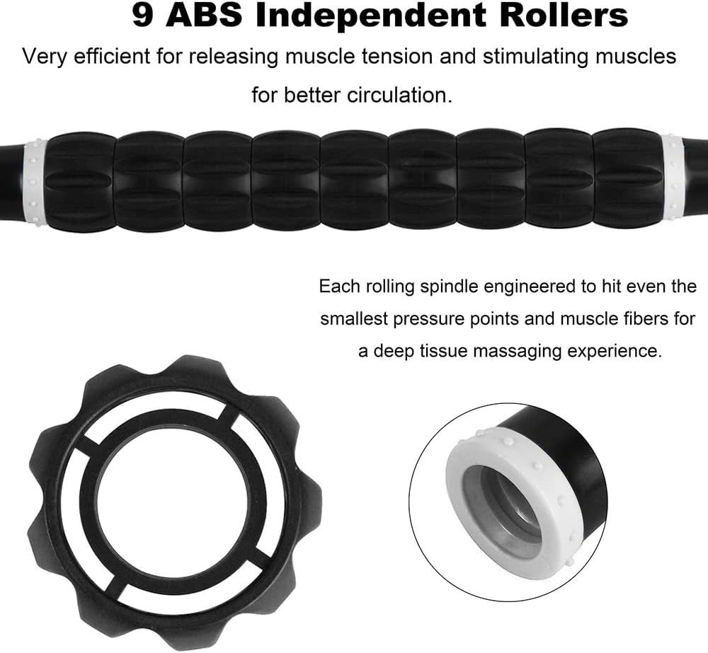YANSYI Professional Muscle Recovery Roller - 9-Roller Deep Tissue Massage Stick for Post-Workout Soreness, Leg & Back Pain Relief - Portable Physio Tool for Athletes. (White) - Image 3