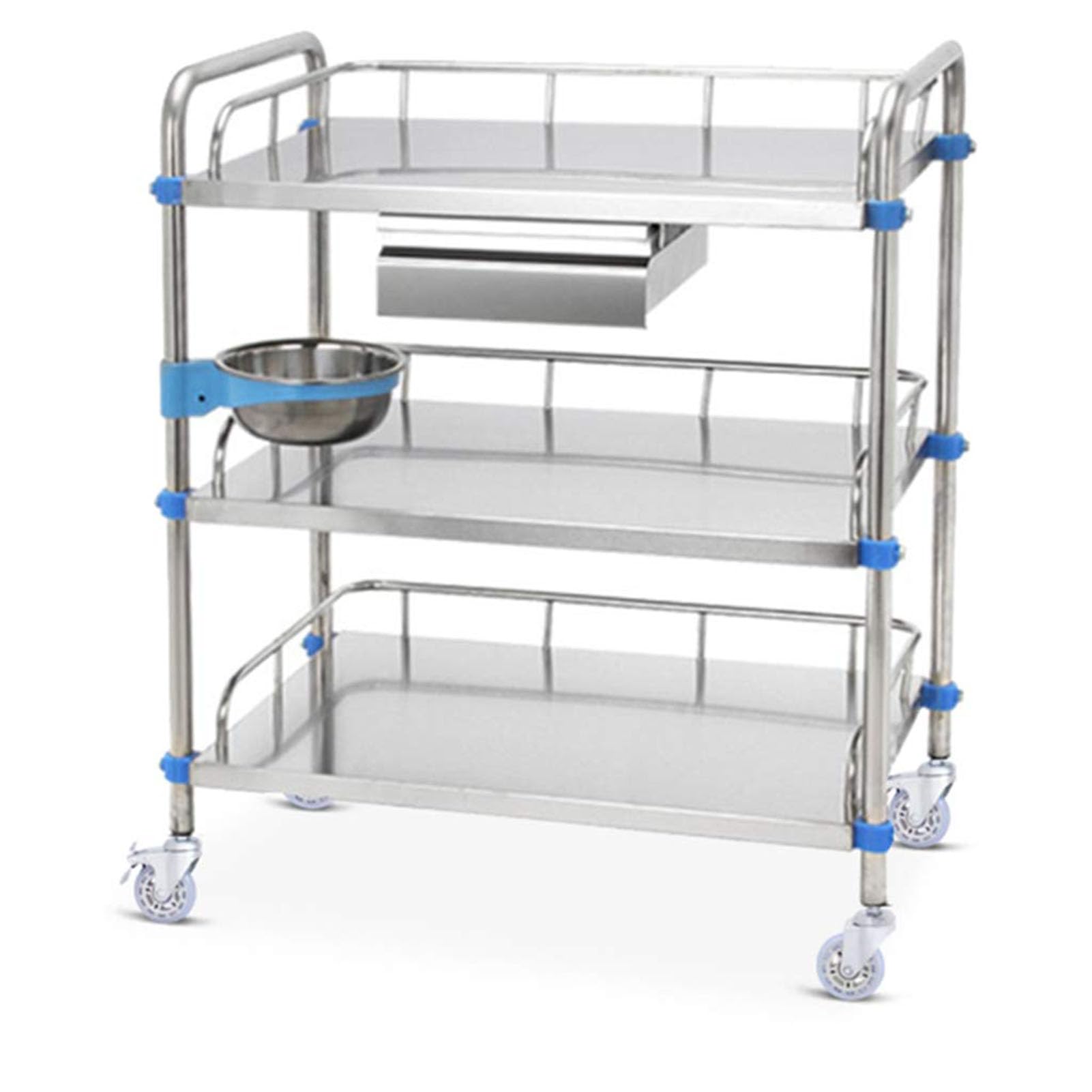 Carro médico móvil de 2 a 3 capas, carrito de acero inoxidable para laboratorio y equipos de emergencia para vestirse
