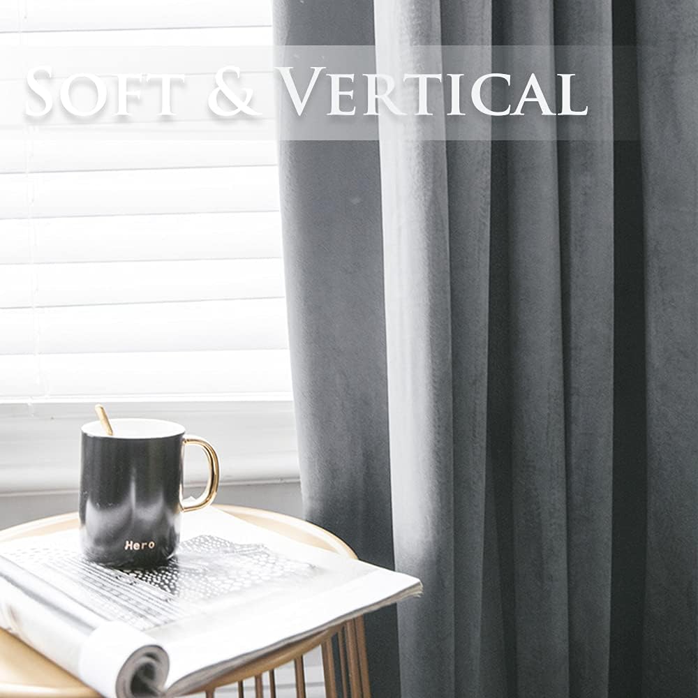 StangH Velvet Curtains Pinch Pleat 96 inches Long, Light Grey Room Darkening Privacy Window Drapes for Boys Bedroom Energy Saving Luxury Home Decor for Office, W30 x L96, 2 Panels