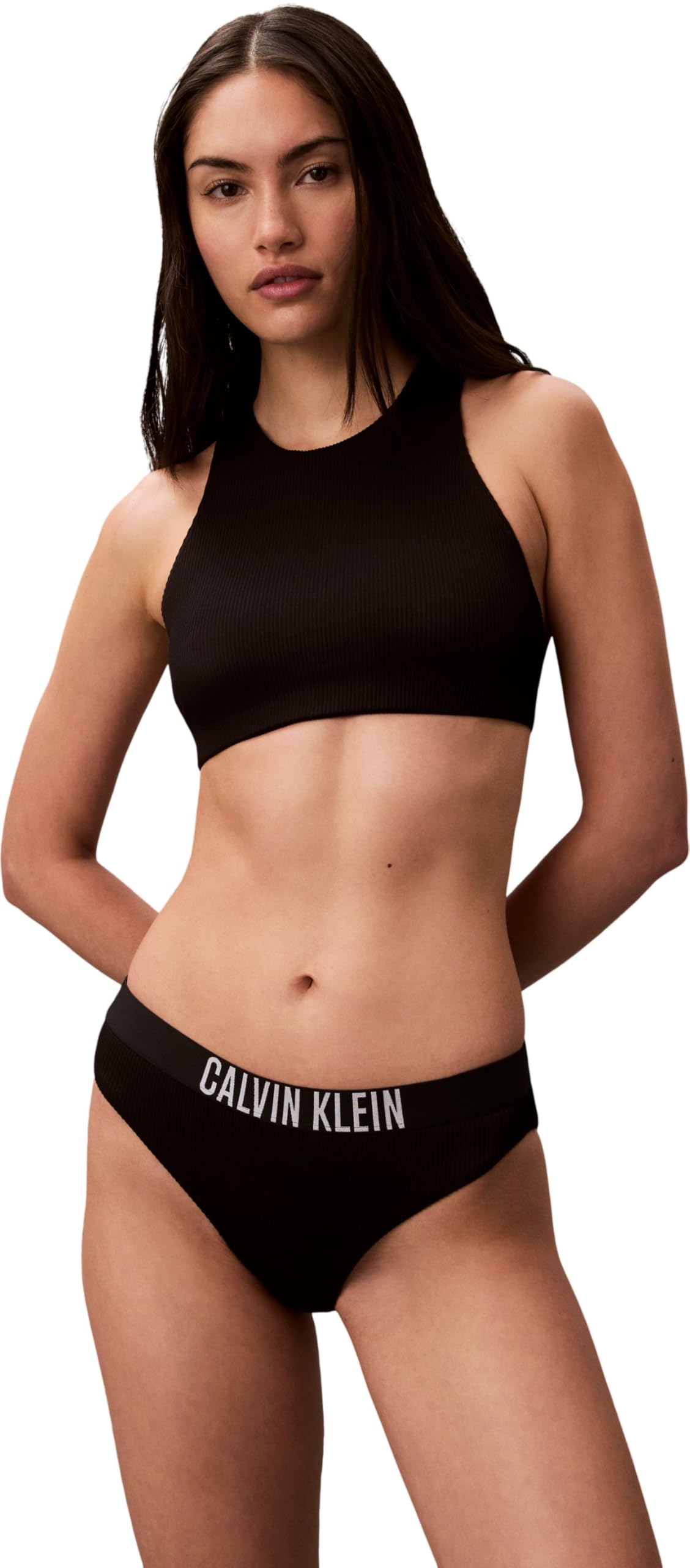 Calvin Klein Women High Neck Bralette LV00Q61212 Swim Tops, Black (Black), L