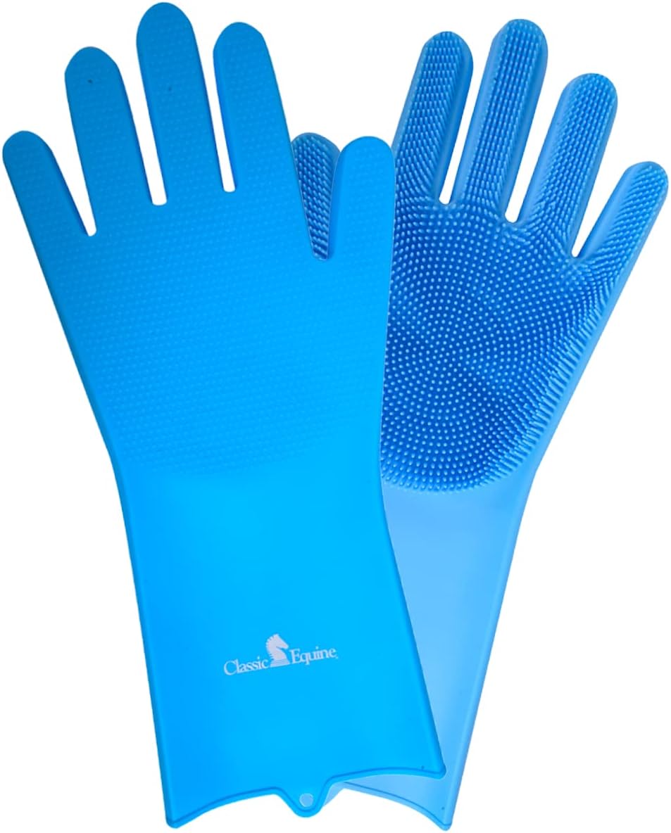 Classic Equine Grooming Wash Gloves, Blue