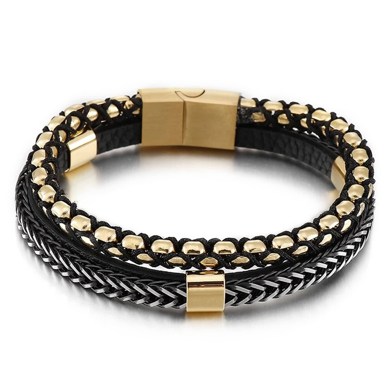 Un Bracelet pour Homme, Bracelet Cuir Jeune Homme Acier Inoxydable Élégant Cool Mode Bijoux Cadeau
