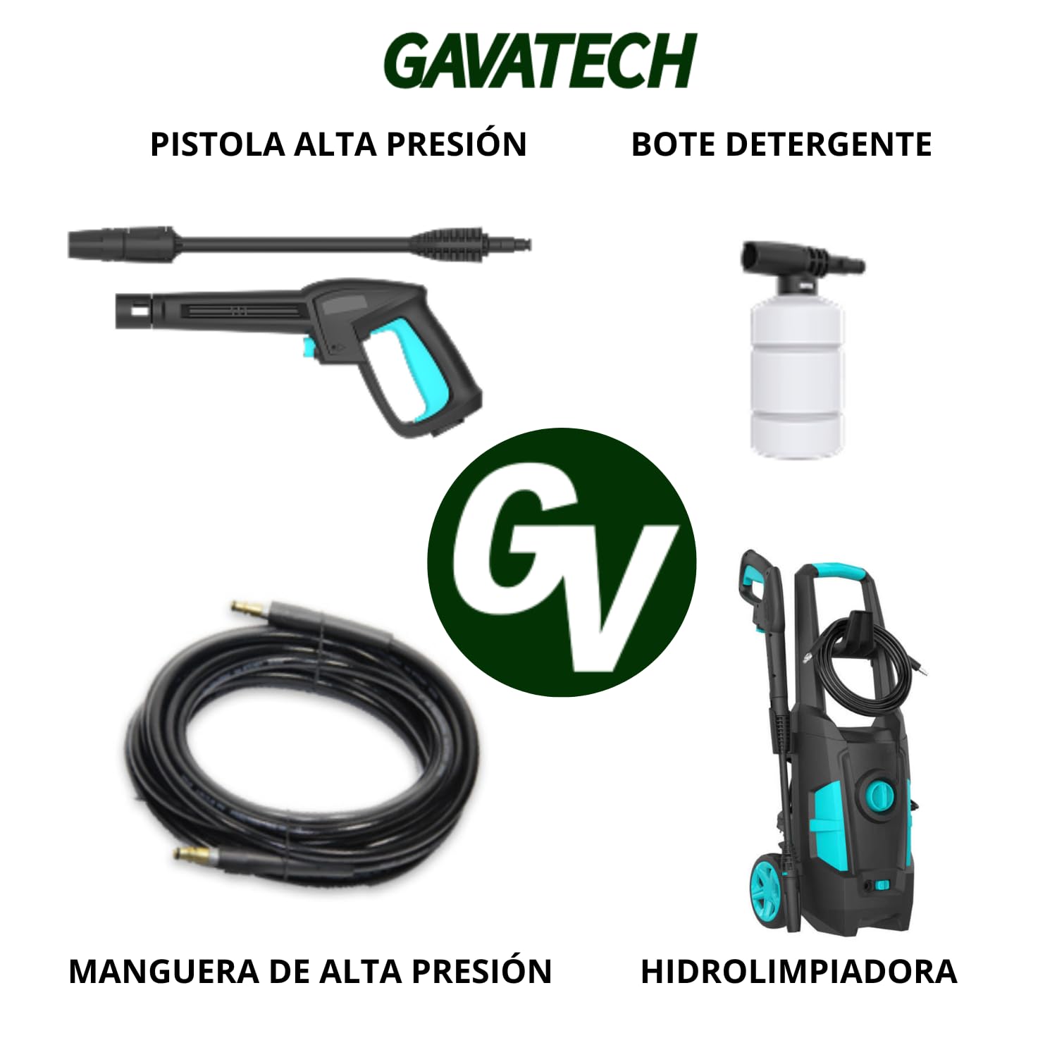 Hidrolimpiadora Alta Presión 1800W, 150 Bar, 390 l/h, Manguera 5 m, con Depósito de Detergente