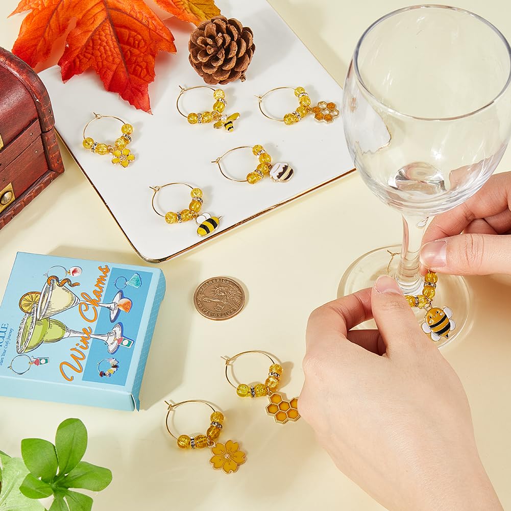 SUNNYCLUE Segnabicchieri Ape Fiore - 10 Pezzi Identificatori Per Bicchieri Da Vino Con Ciondoli A Tema Miele - 2