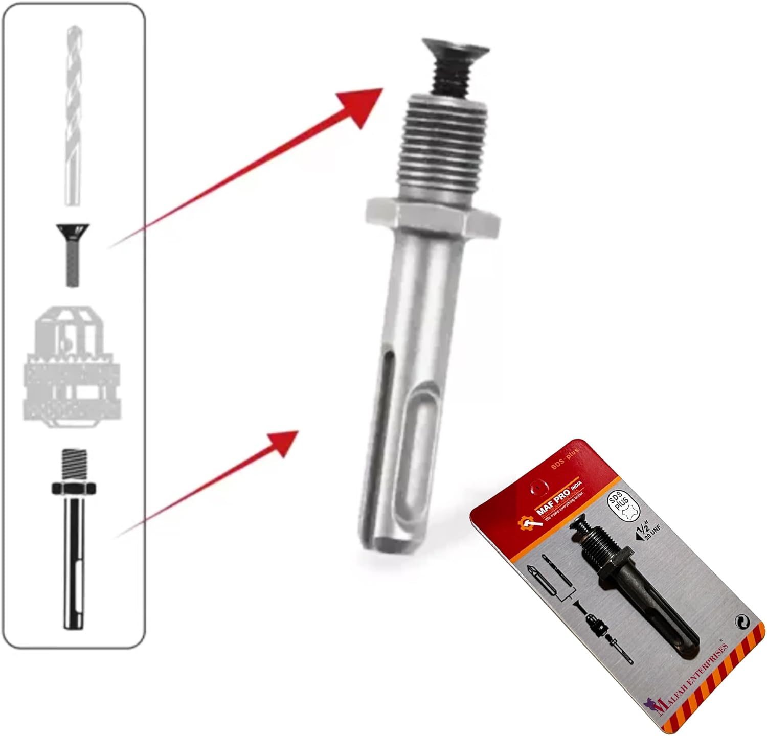 Malfah SDS Max Adapter 1/2" Plus Drill Chuck Drill Adapter SDS-Plus Converter Rod Quick Change Tool for All SDS Max Drill Bits 13mm MAF 20 UNF 20 ADAPTOR CHUCKLESS