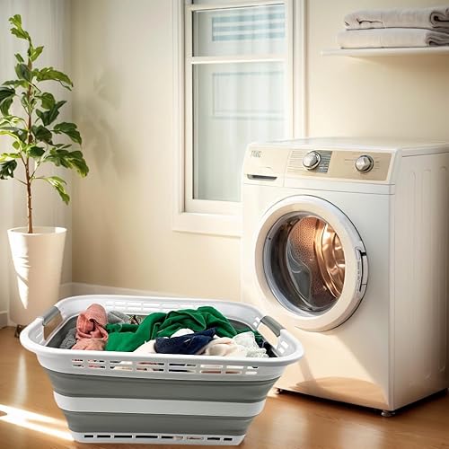 Miniatura 7 de SAMMART Cesto plegable de plástico para la ropa sucia de 42L (11 galones), contenedor de almacenamiento plegable, cesta de lavandería portátil,