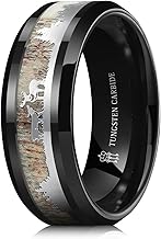 THREE KEYS JEWELRY Men Wedding Bands 8mm Tungsten Hunting Gold/Silver Viking Deer Forest Carbide Wood Ring with With Sandalwood Inlay Polished Infinity Unique for Him Black/Custom Ring Personalized Ring