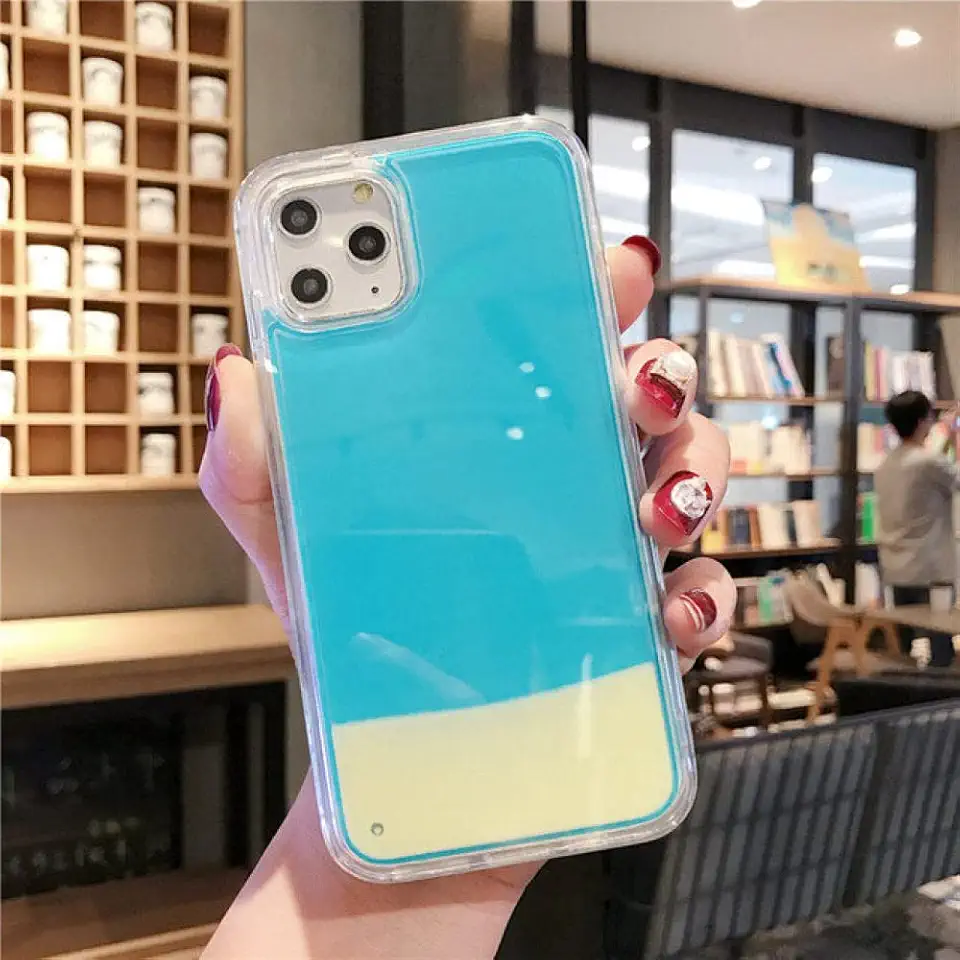 Capa de telefone Glitter Luminous Neon Sand para iphone 12 Pro 11 12 Pro Max X XS MAX XR 7 8 Plus Liquid Quicksand Glow The Dark Cover, T3, For 7 Plus ou 8 Plus