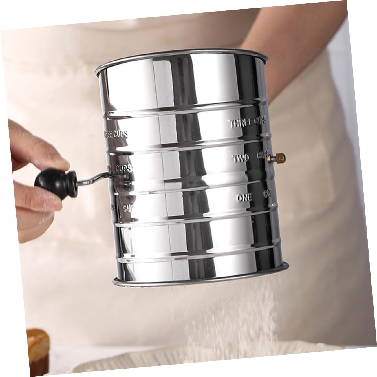 Stainless Crank Flour Sifter with Scale Manual Sugar Powder Sifter for Baking for Home Bakers and Kitchen Use