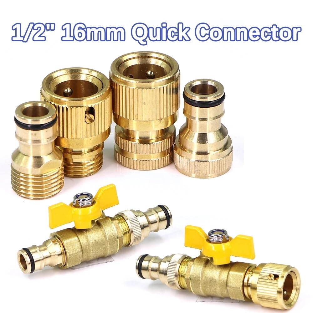 Generico 16mm 1/2 "Giardino in Ottone Valvola a Sfera Tubo Adattatore Tubo di Irrigazione Irrigazione Raccordo Connettore Rapido Giunti di Accoppiamento Collegare Riparazione(Female Female)