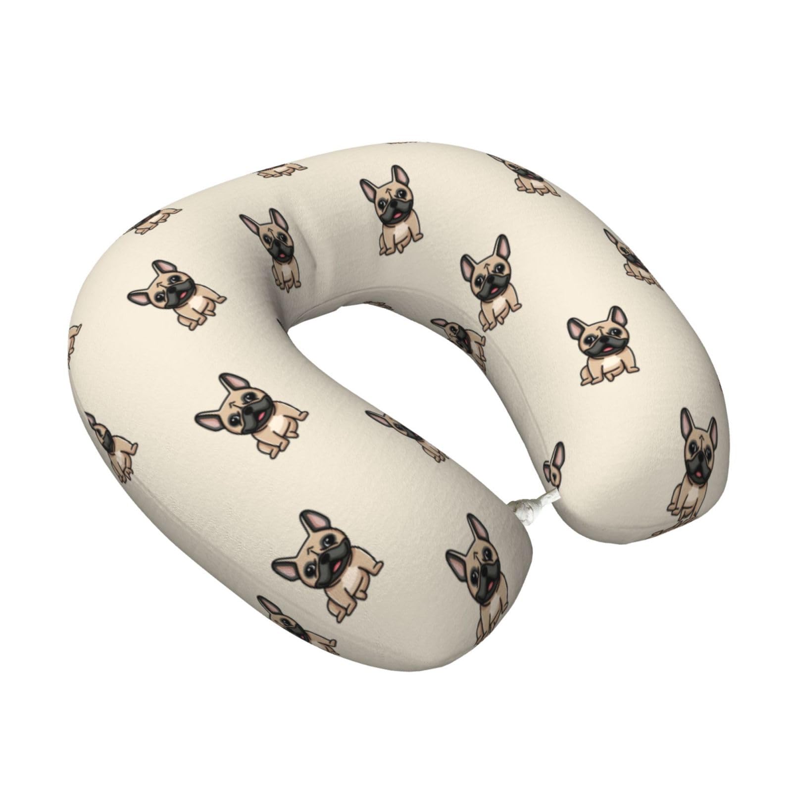LKYMOH French Bulldog, Travel Neck Pillow U-Shaped Memory Neck Support Soft Comfortable With Washable Cover For Airplane Car Traveling and Office