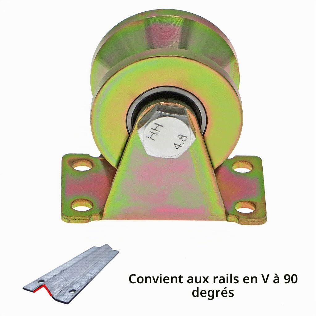 Skelang 2 Pcs Roue gorge V, roues pour portail coulissant 50mm, roues en acier avec rainure en V, pour portail coulissant, porte d'usine, porte d'allée, capacité de charge 295kg par roulette