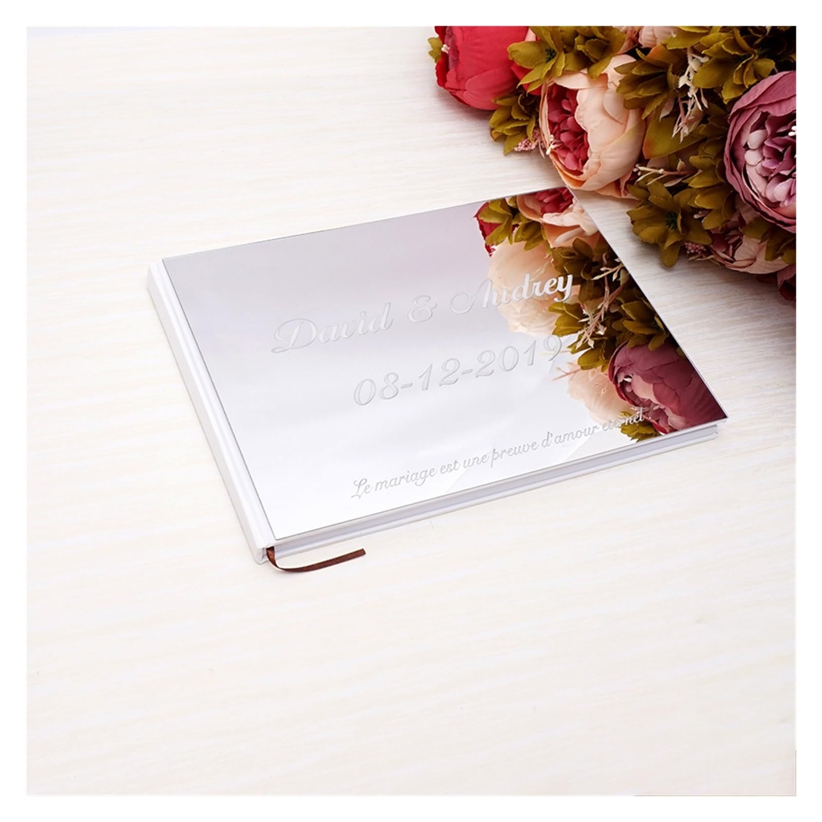 Libro Firmas Boda Álbum de Boda con Espejo acrílico Blanco