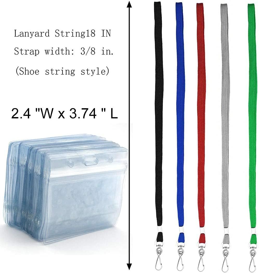 Name Tags Lanyard Badge Holder Pairs (Set of 50, Black): Woven Round Lanyard & Horizontal Sealable Waterproof Clear Plastic ID Card Name - Image 3