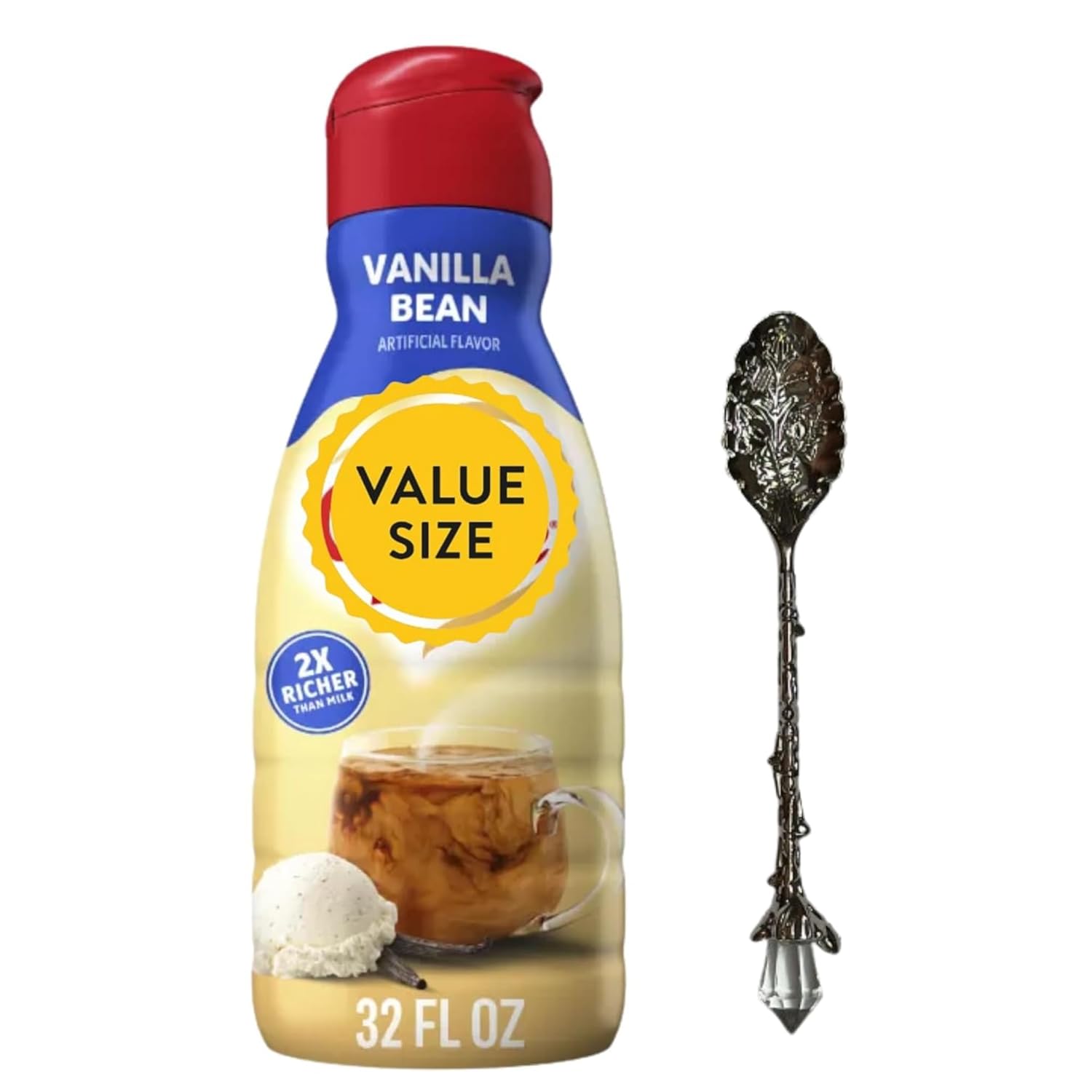Premium Liquid Coffee Creamer 32 fl oz Bottles of Creamy Smooth Non-Dairy Coffee Creamer with Dumbass Coffee Gem Spoon (Vanilla Bean) Gem Spoon