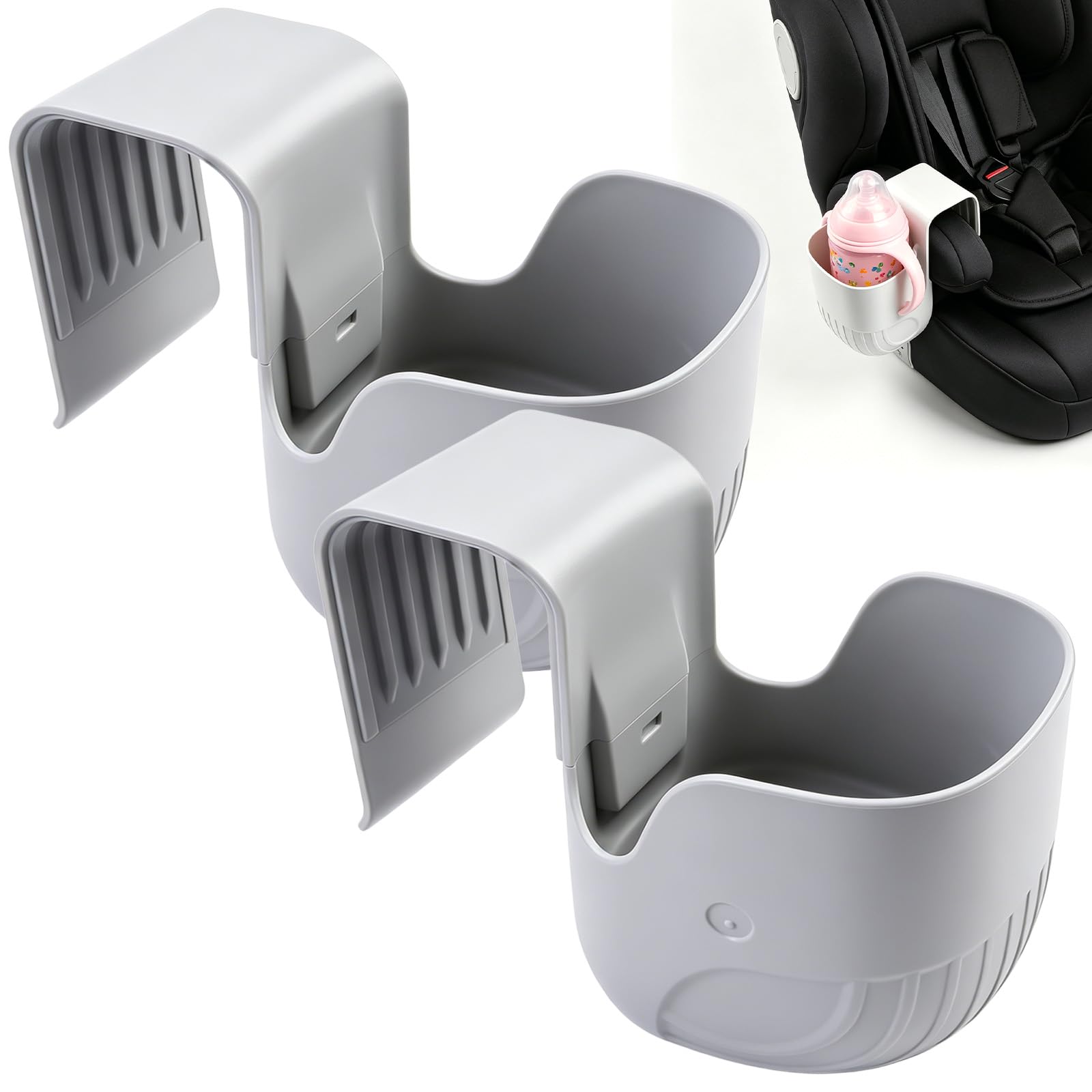 2 Stück Getränkehalter Kindersitz, Universal Becherhalter Kindersitz aus ABS-Kunststoff, Kinder Getränkehalter Autositz Flaschenhalter für Babyschalen, Kinderwagen, Rollstühle und Autos (Grau)