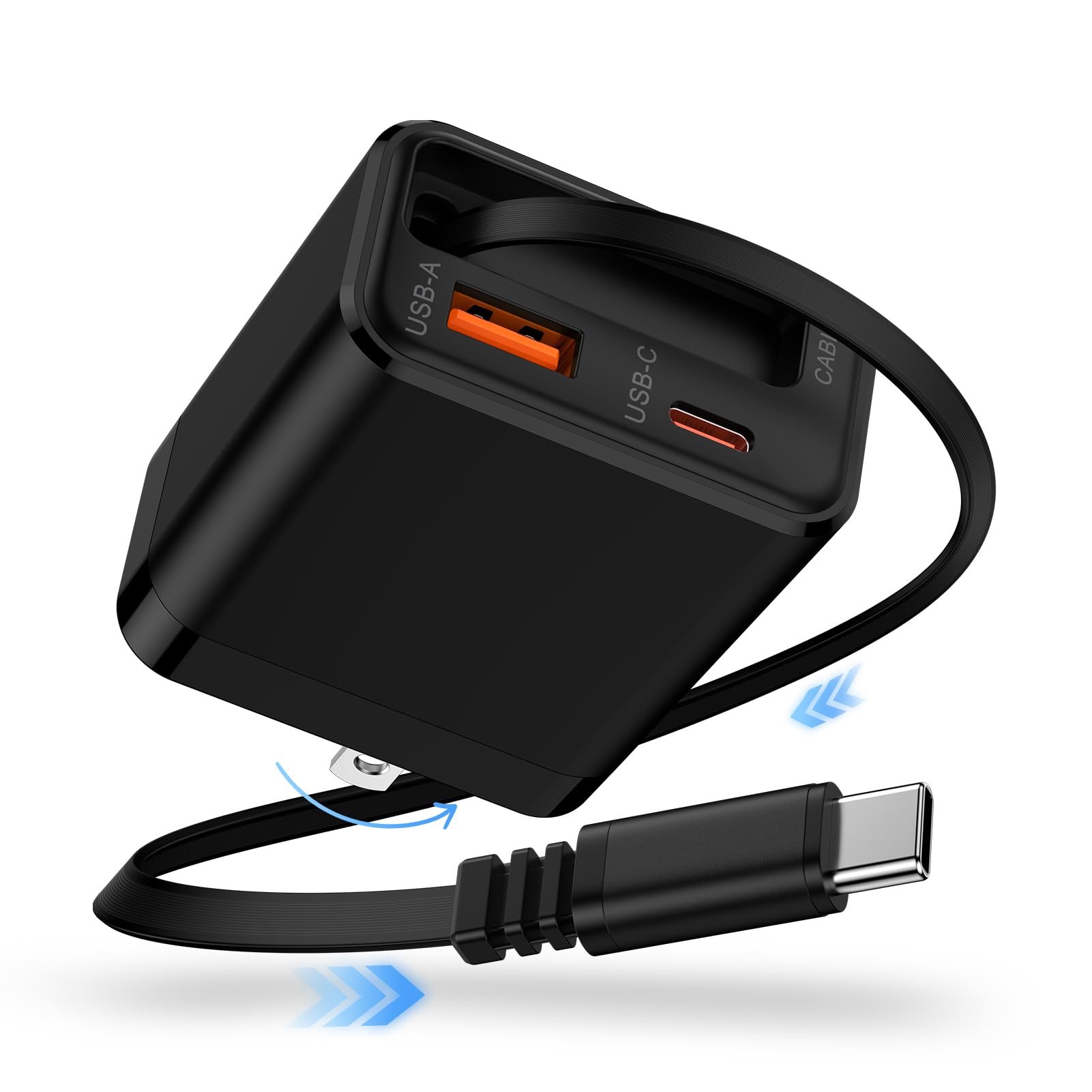 【自動巻き取り式】急速充電器 Type-Cコンセント 35W 【伸縮式65㎝ケーブル付属/折畳み式/PSE技術基準適合/GaN新技術】iPhone 17充電アダプター USB コンセント 3台同時充電可能 タイプc 充電器 PD3.0/QC4.0/PPS等規格対応 Galaxy S26/MacBook/ノートPC/iPad/iPhone/Androidなどに対応 旅行や出張 ブラック
