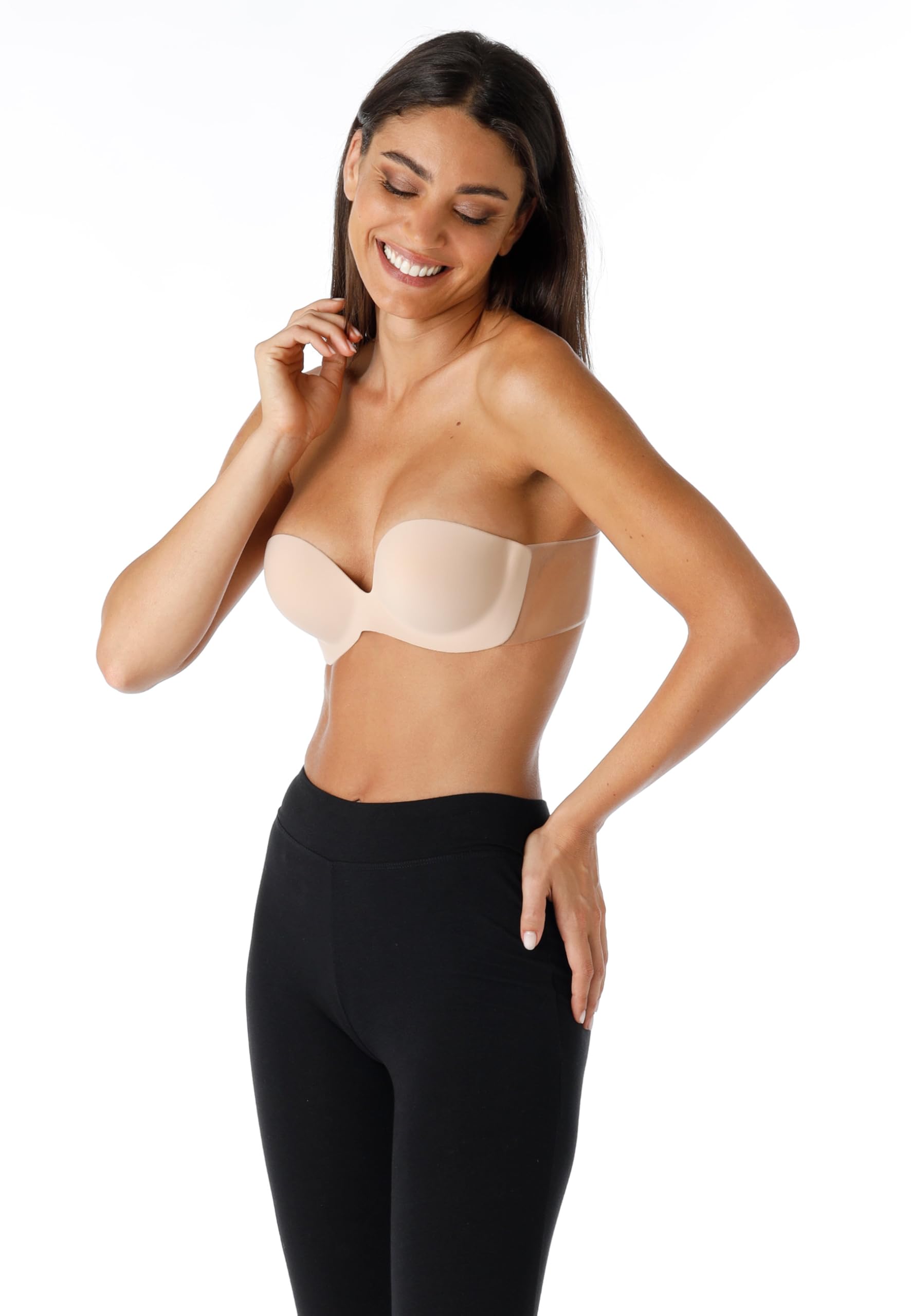 Lovable Reggiseno Fascia Autoreggente, Push-up, Coppe Adesive e Lati Trasparenti, Sostegno Invisibile, Senza Spalline, Invisible Secret Donna