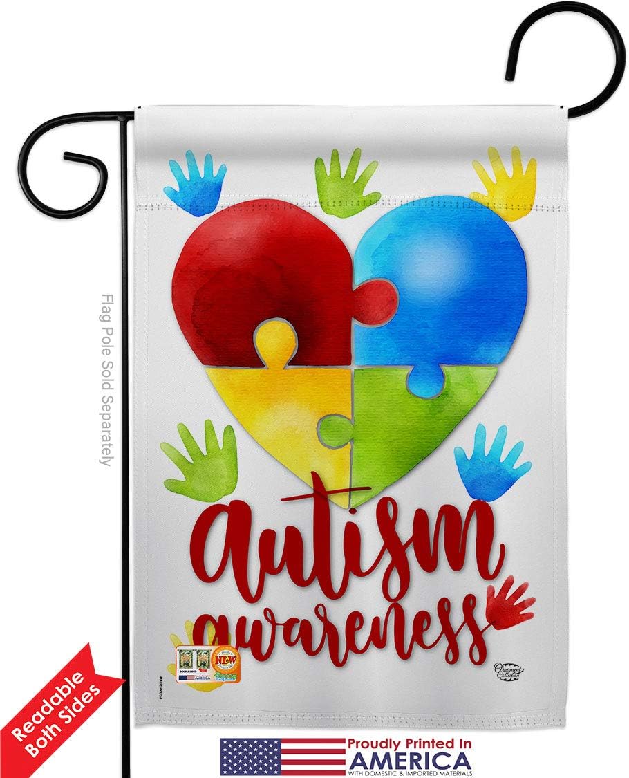 Autism Awareness Garden Flag Set Wall Holder Support Inspirational Survivor Ribbon Prevention Cancer Breast BLM Small Decorative Gift Yard House Banner Double-Sided Made In USA 13 X 18.5