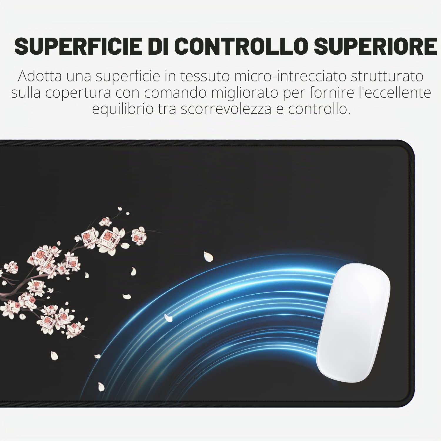 EFISH Tappetino per mouse da gioco 800x300x3 mm rosa e nero con base in gomma antiscivolo bordi cuciti