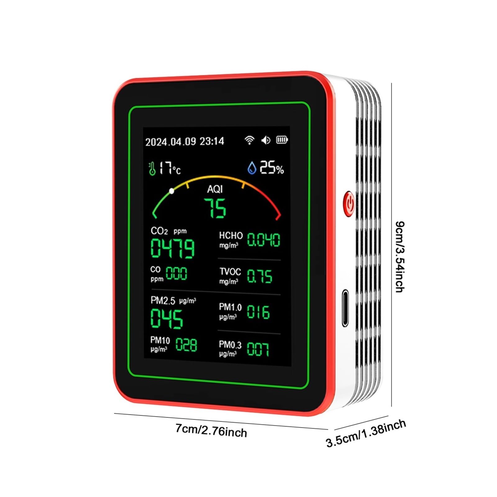 Monitoraggio della qualità dell'Aria, Rilevatore di qualità 'Aria, misuratore CO2, Tester umidità, rilevatore HCHO, Monitor a(Noir)