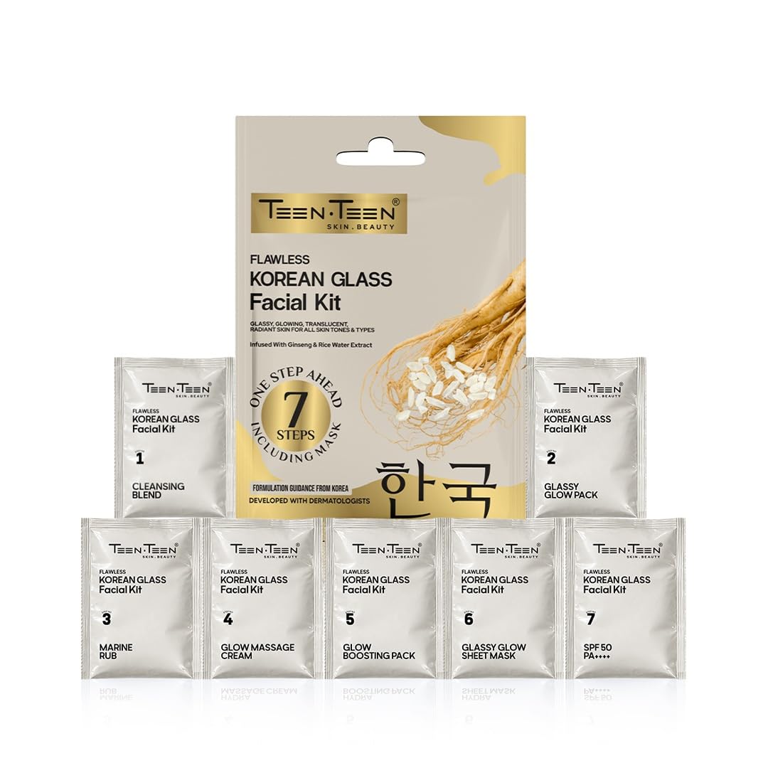 TEEN TEEN Flawless Korean Glass Facial Kit - Infused with Ginseng & Rice Water Extract | 7-Step Hydration Layering Facial with Sheet Mask for Dewy, Smooth & boosts clarity and creates Luminous Skin | 69gm-image-30