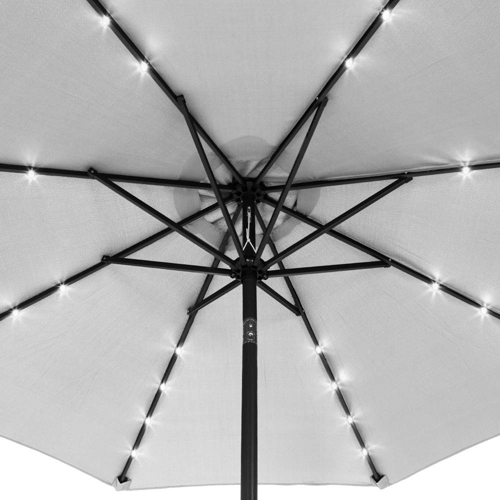 Kingsleeve® Parasol de jardin extérieur LED solaire 270cm gris clair Pare-soleil inclinable avec manivelle Protection UV 80+